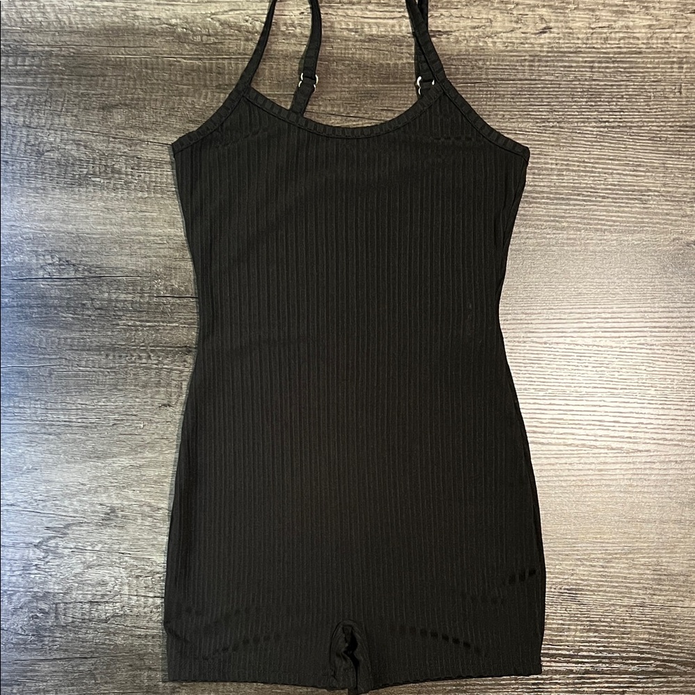 SHEIN Black Ribbed Sleeveless Jumpsuit Romper
